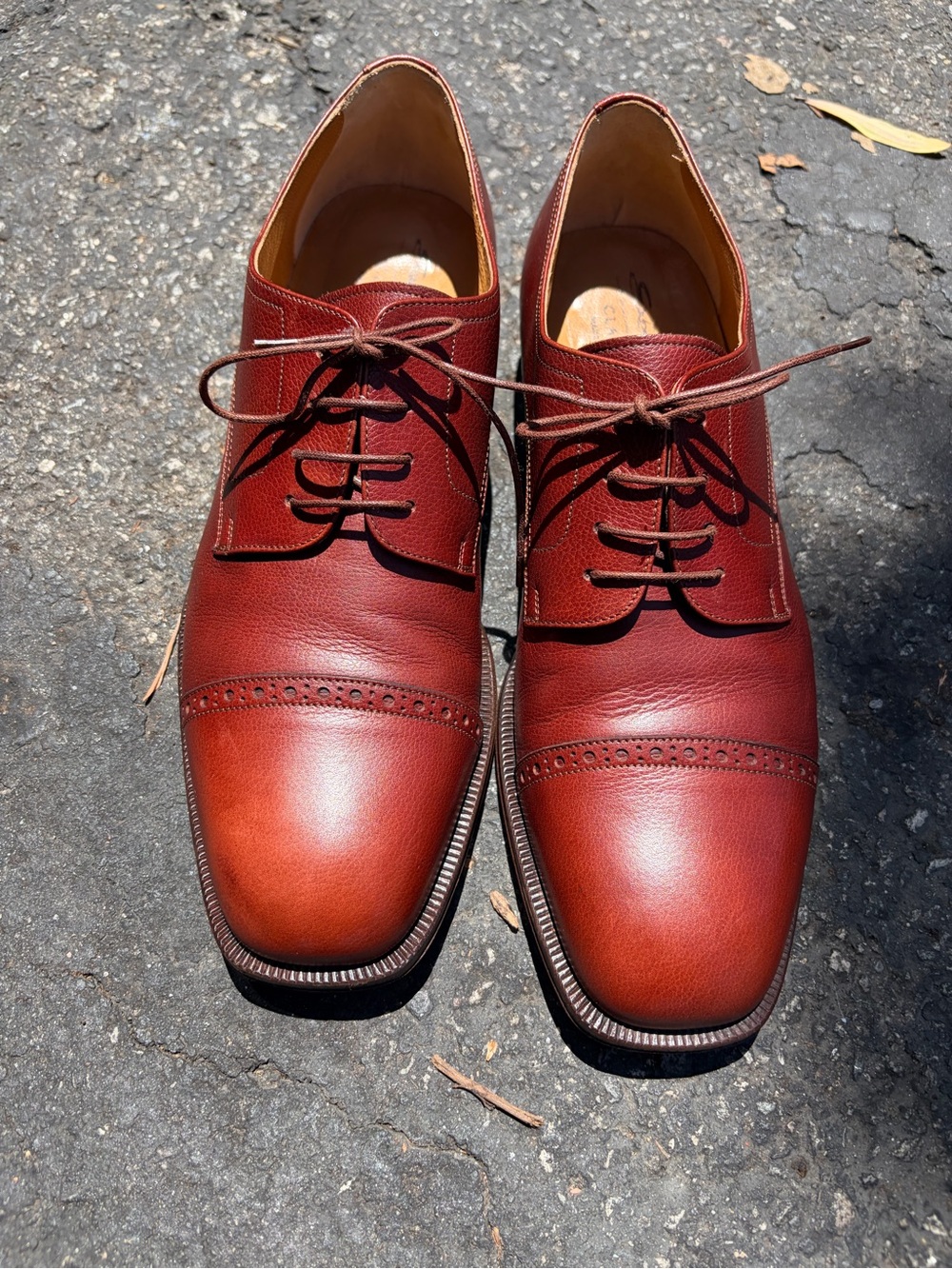 Men's Santoni Classic Cap-Toe Leather Dress Shoes - Brown